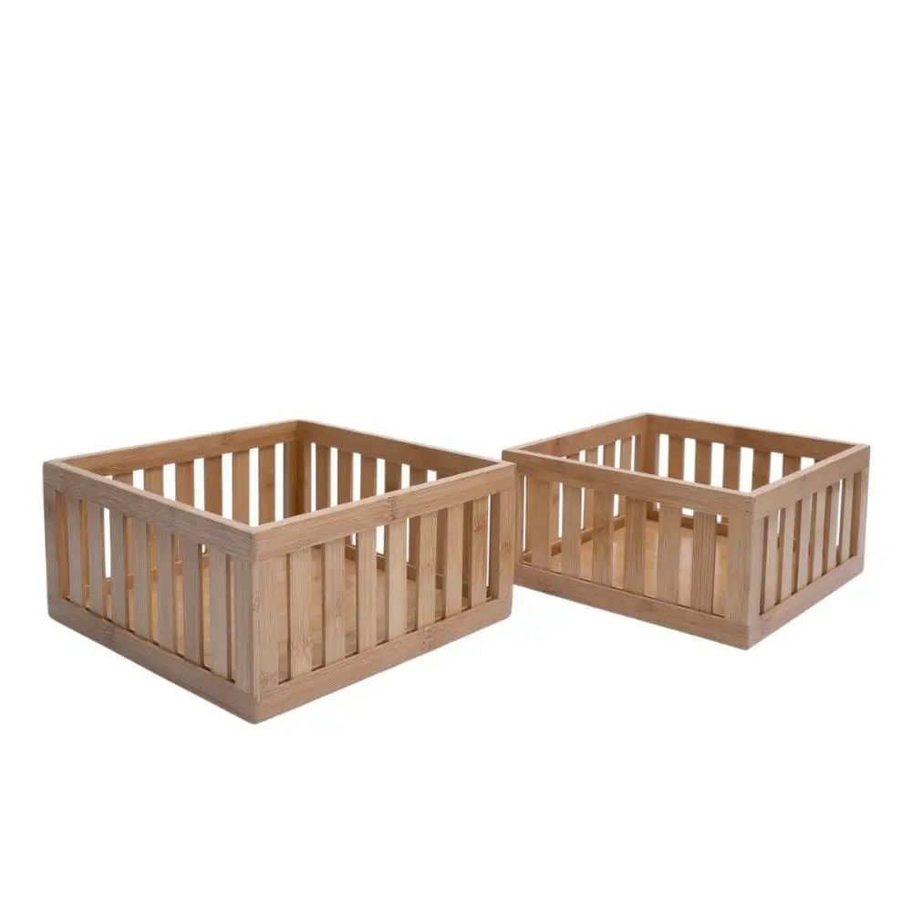 Kit 2 24cm And 27cm Bamboo Ripped Organizing Baskets-Oikos