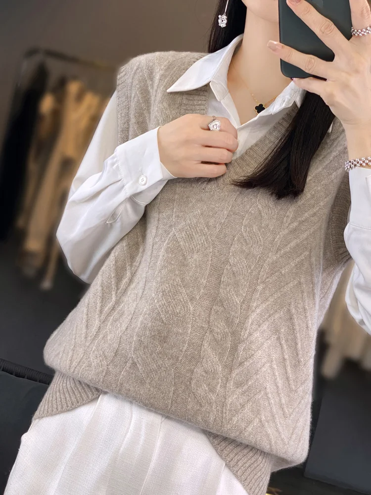 ฤดูใบไม้ผลิใหม่ฤดูใบไม้ร่วงผู้หญิงเสื้อขนสัตว์ V คอ Twist ดอกไม้เสื้อกันหนาว Pullovers 100% Merino ขนสัตว์เสื้อถักเสื้อกั๊ก Tops