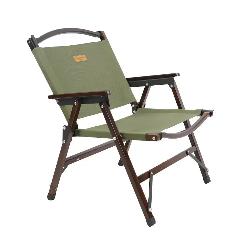 Mountainhiker Outdoor Chair Camping Folding Portable Backrest Chair Camping Leisure Faux Wood Armrest Fishing Garden Chair