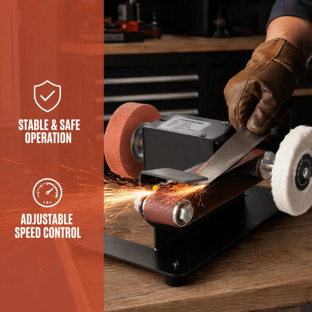 Multi Function Bench Grinder Pure Copper Motor Metal Base Mini Electric Polishing Machine Adjustable Speed Compact Body