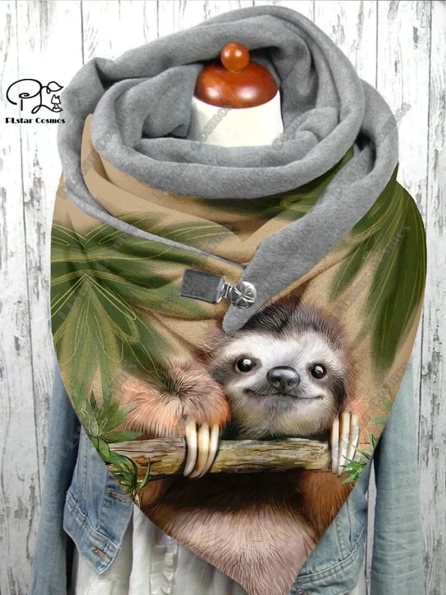 3D printed animal series cute raccoon turtle rabbit pattern warm shawl scarf spring and winter large triangle scarf casual gift