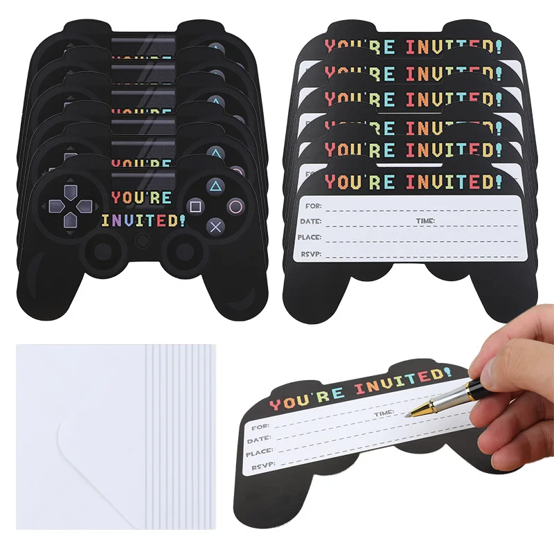 

12Pcs/set Black GamePad Invitations Cards with Envelope for Kids Boy Game on Theme Birthday Game Night Party Decoration Supplies