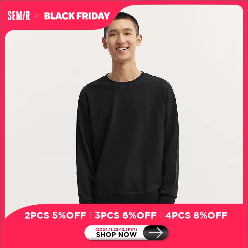 Semir Sweatshirt Men Autumn Daily Simple Round Neck Casual Top Plain Color Versatile Couple Clothing Knitted Pullover Shirt