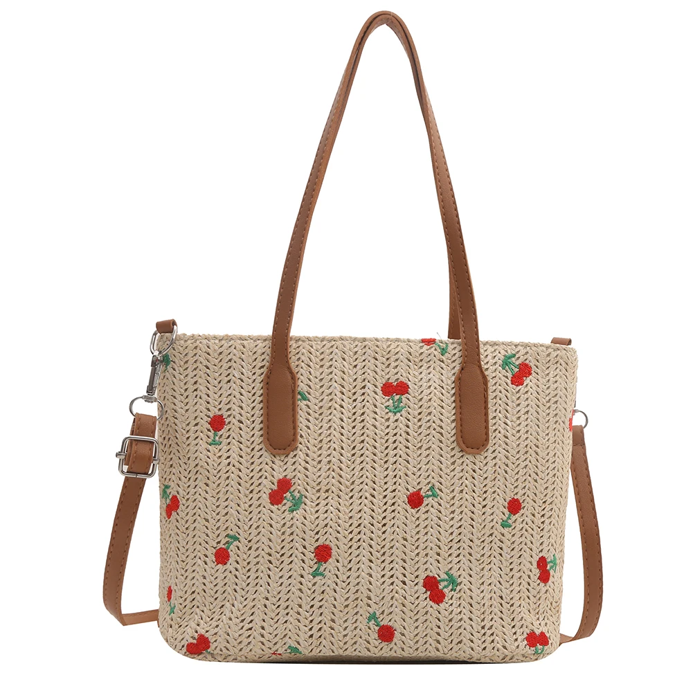 

Сумка-тоут из вишневой соломы, повседневная сумка-саквояж, большая вместительная простая сумка-мессенджер с регулируемым ремешком для путешествий на открытом воздухе