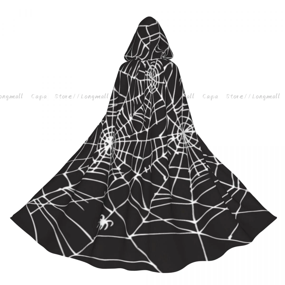 Spider Web Print Cloak Hooded Cosplay Costume Halloween Adult Long Party Cape