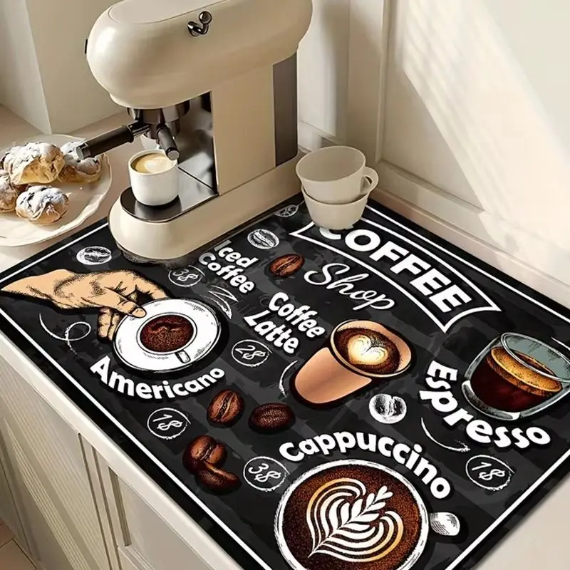 VIKAMA Blackboard Coffee Shop Menu Diatomite Coffee Station Mat Quick Dry Non Slip Washable Multi Coffee Type Bean Draining Pad
