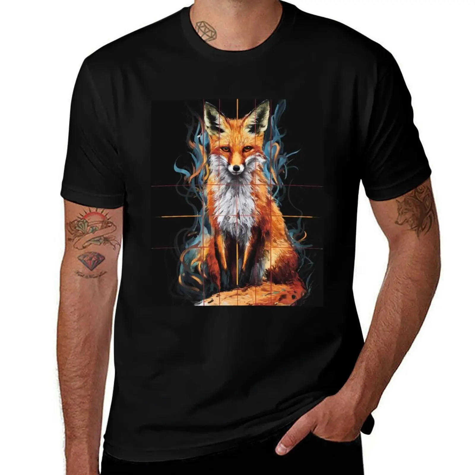 

Fox Portrait T-Shirt T-shirts oversize summer tops hippie clothes blacks fruit of the loom mens t shirts