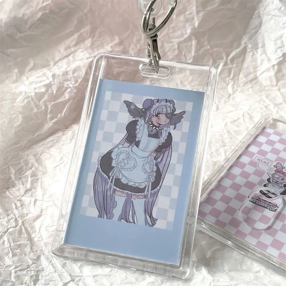 Cute Acrylic Photocard Holder Transparent Spring Rope Card Holder Keychain Card
