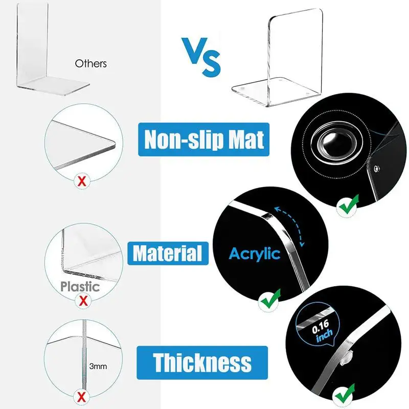 Sujetalibros de plástico transparente para oficina y hogar, accesorio acrílico para sujetalibros, resistente, 4 o 6 piezas