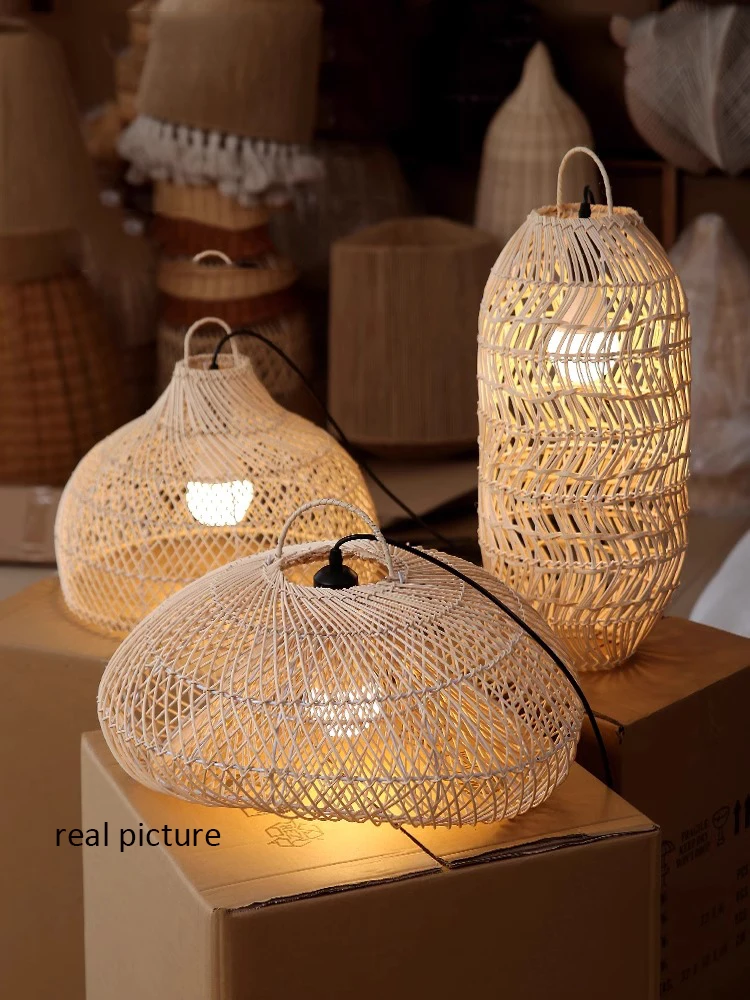

New Modern Ceiling Chandelier For Living Room Rattan Art Hand-woven Long Lamp Designer Chinese Style Led Lights Home Decoration