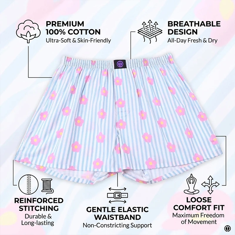 Men’s Cotton Boxer Shorts Breathable Loose Fit Underwear Soft Fabric Casual Home Sleep Lounge