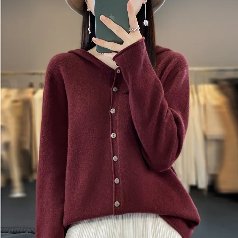 

Fashion Korean Women Cardigans Single Breasted Sweater Ladies Loose Hooded Knitted Bottoming Shirt Autumn Winter Knitwear Coat