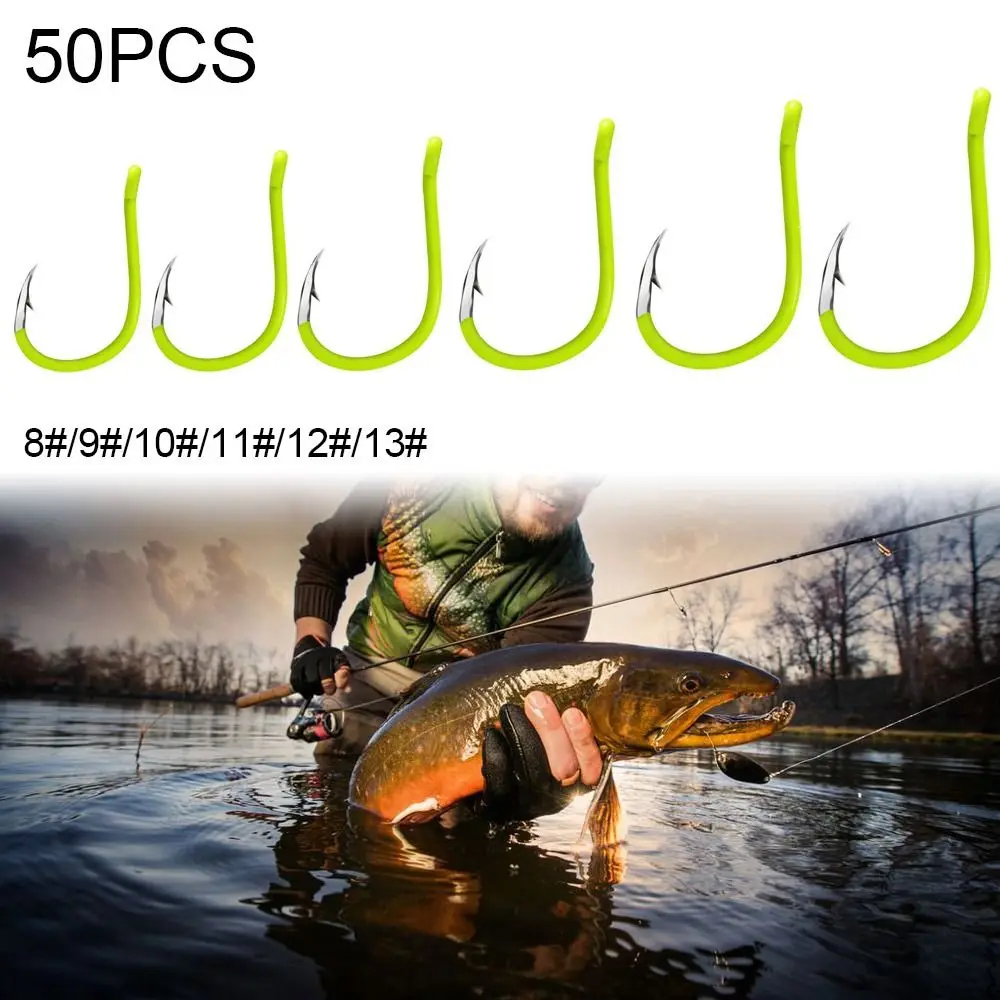 50PCS Durable Fluorescent Barbed Fishhooks Fighting Hook High-carbon Steel Fish Gear