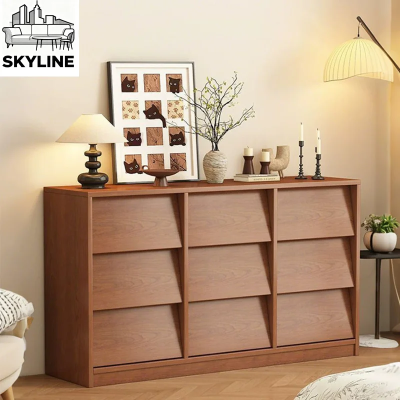 Medieval Solid Wood 9-Drawer Chest, Wall Storage Cabinet for Bedroom Living Room