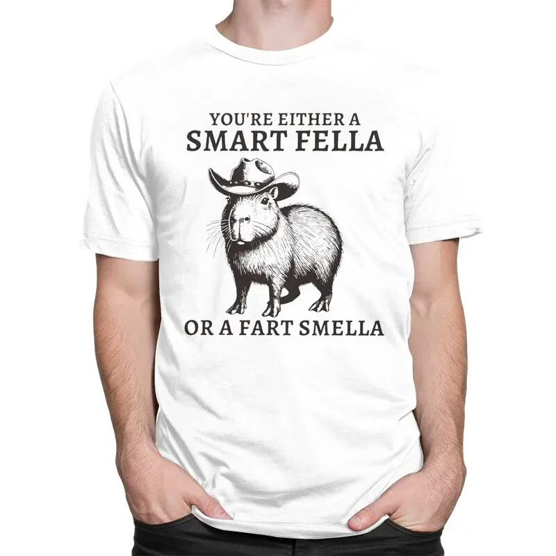 Funny Capybara YouRe Either A Smart Fella Or A Fart Smella Tshirt Unisex Short Sleeves Clothing Loose Fit 100% Cotton Tee Tops