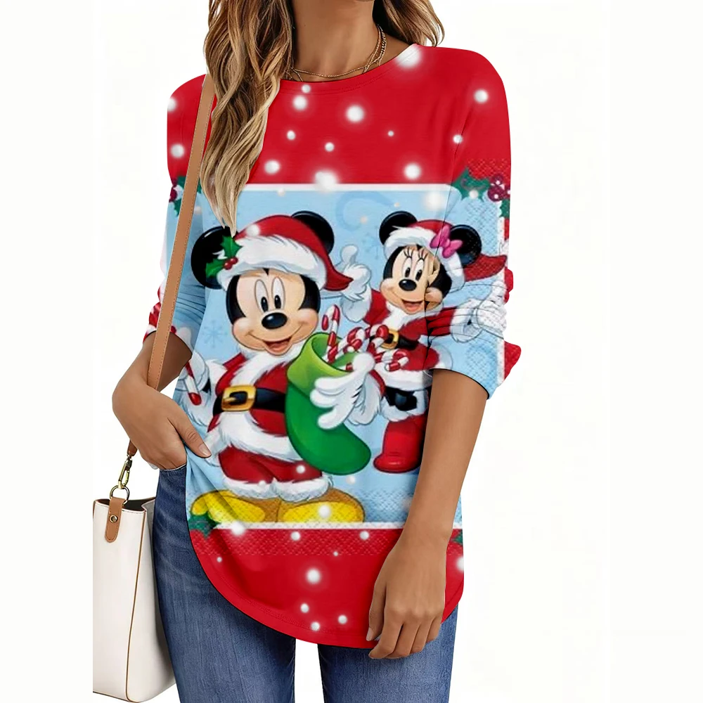 Mode Disney série de noël imprime femmes à manches longues T-Shirt décontracté Polyester respirant femmes vêtements vêtements hauts t-shirts