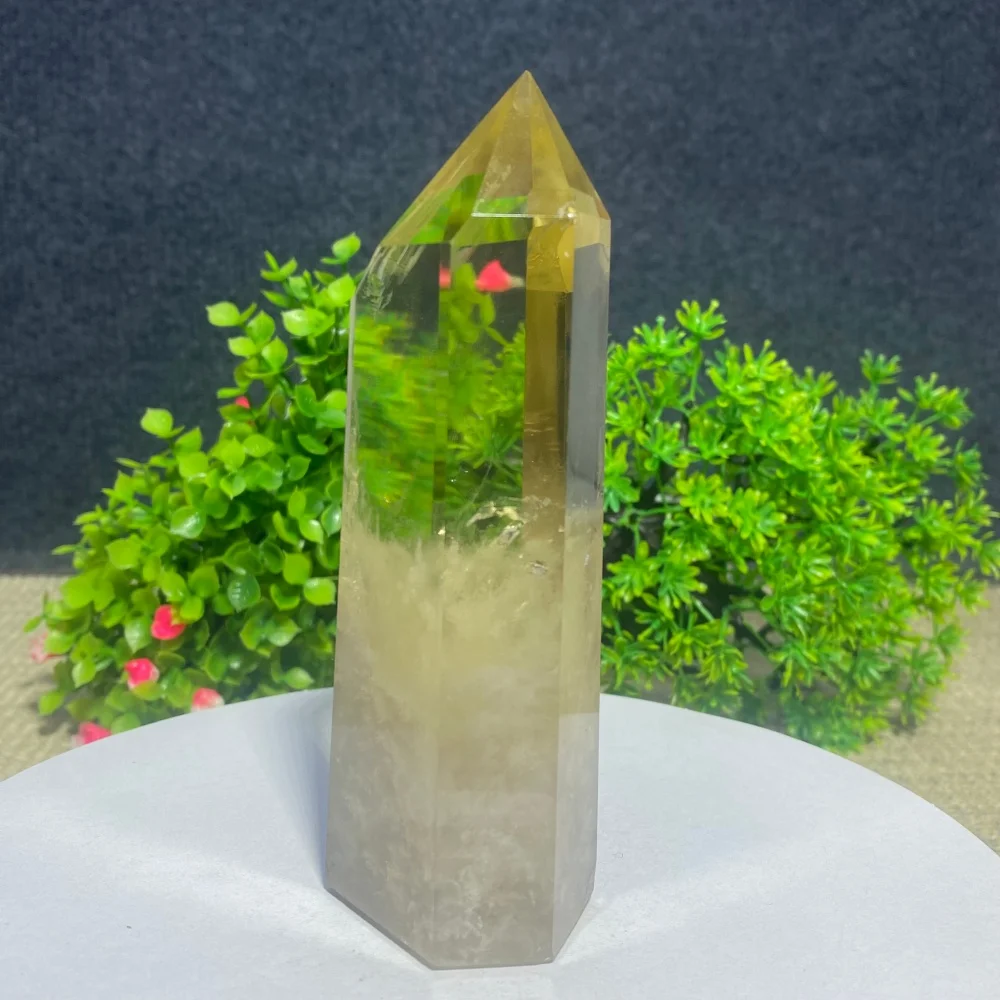 Natural Crystal Point Smoked Yellow Quartz Healing Wand Energy Stone Pyramid Home Decor Beautiful Obelisk Crystal Healing Wand