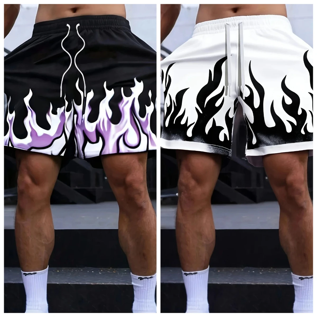 

Лето 2025 г., новые дышащие быстросохнущие мужские шорты для фитнеса и бега с 3D принтом пламени, повседневные, модные, мягкие и удобные