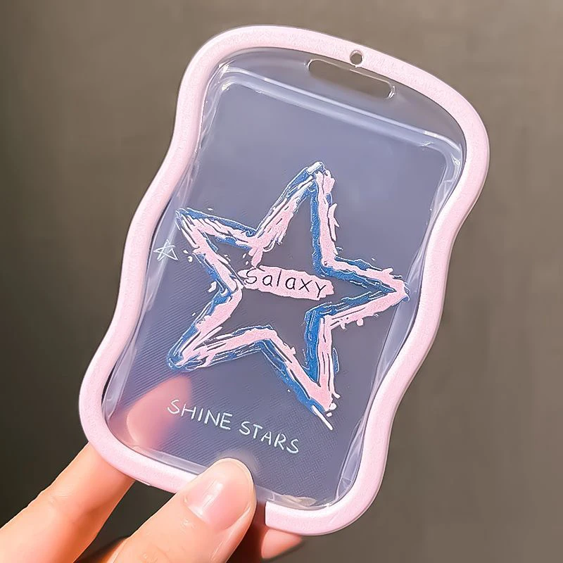 Transparent Stars Photo Card Holder Design Idol Photo Sleeve Anti Lost Keychain Photocards Protector Case Student Meal Card