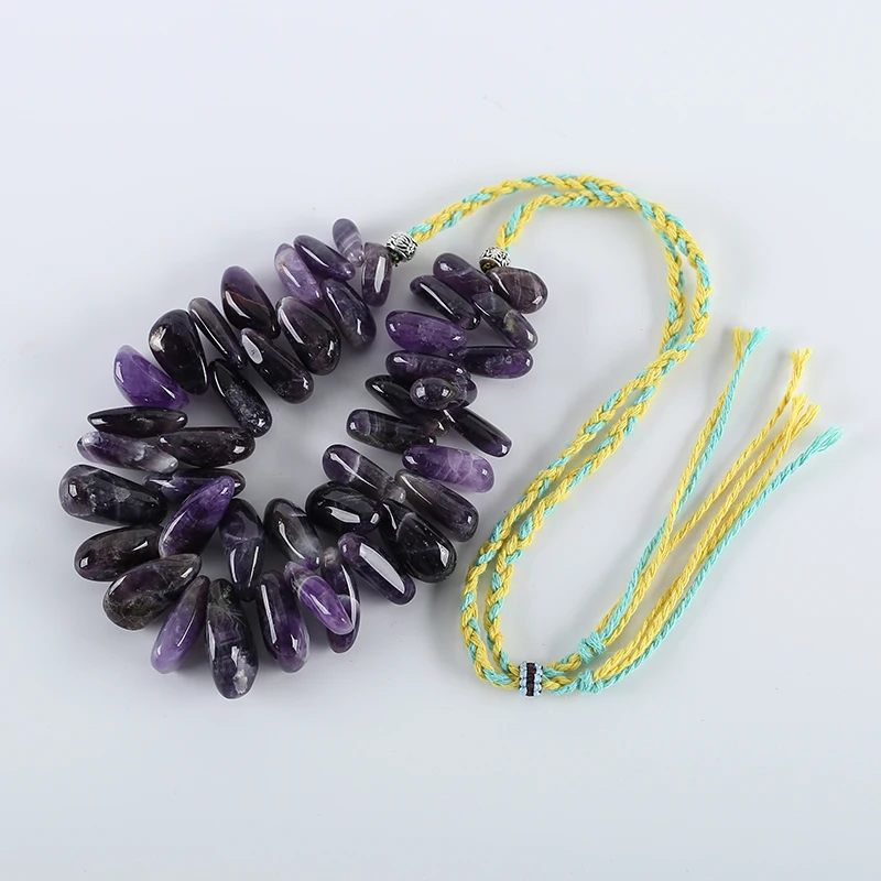 Natural Irregular Amethyst Necklace Stone Beaded For Women Girls Gift Gemstones Choker Jewelry 31inch 180g