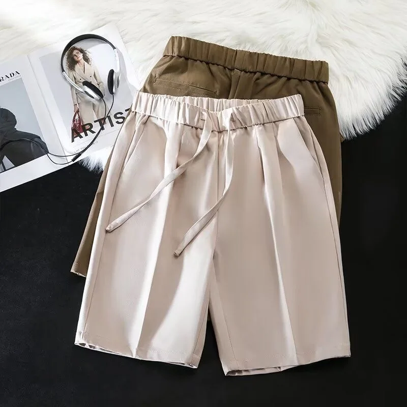 Gentlemen Simple Draped Summer Thin Knee Length Shorts Men Smart Business Office Work Elastic Waist Drawstring Trendy Ins Shorts