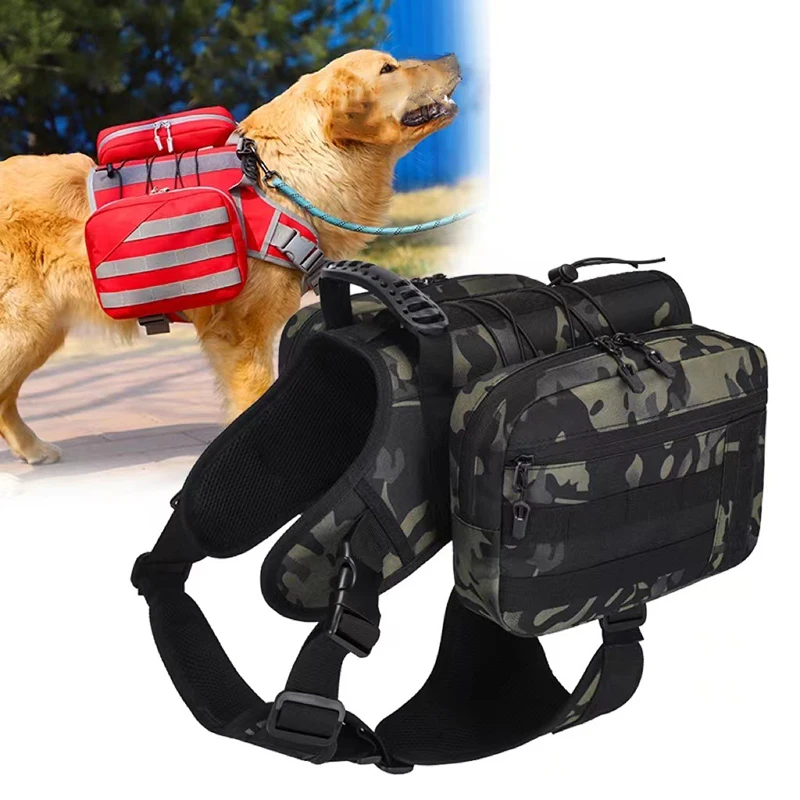 

Tactical Dog Harness with Removable Saddle Bags Adjustable Large Capacity Dog Backpack for Large Dogs Outdoor Hiking Training