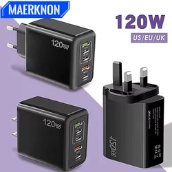 120W 5 포트 USB 충전기 PD 고속 충전 휴대폰 충전기 어댑터, 아이폰 삼성 샤오미 화웨이용 멀티 포트 C 타입 벽 충전기