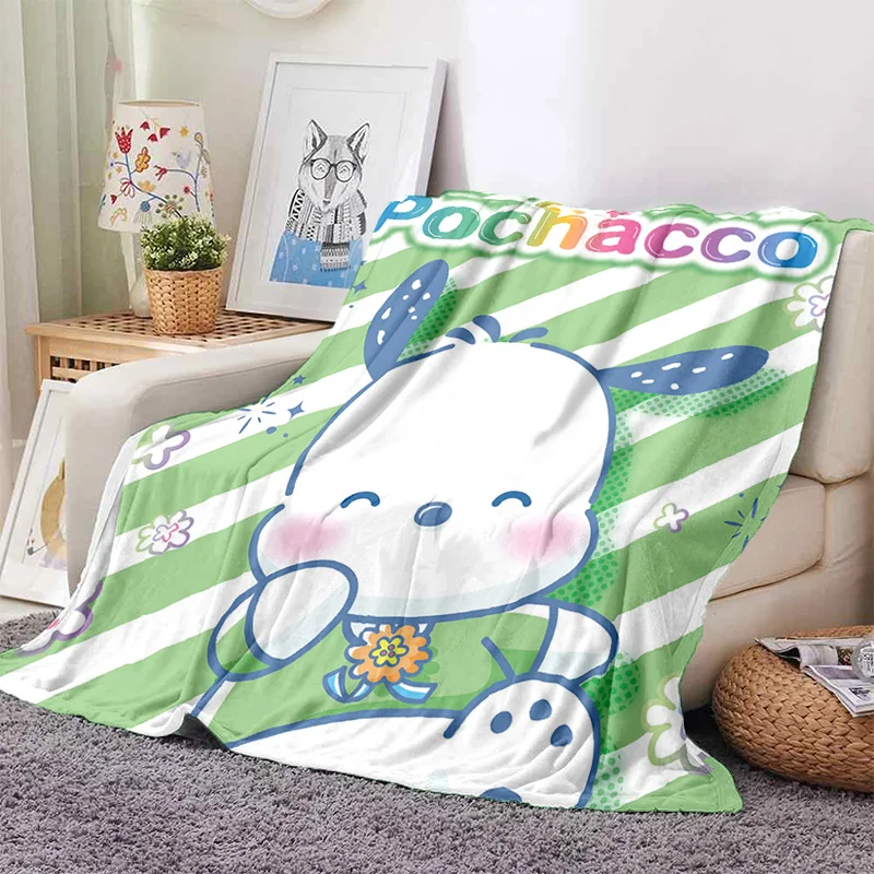 Pochacco-Manta de franela suave para cama, dormitorio, sofá, manta para niña, 3D, dibujos animados, Pompón, Purin, Sanrio, Little Twin Stars, 29 estilos