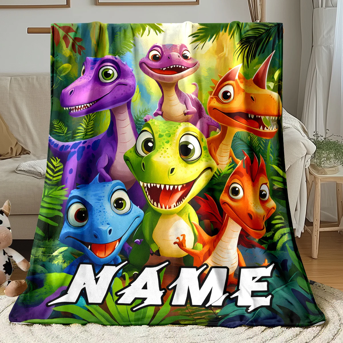 1 maßgeschneiderte Decke mit Dinosaurier-Aufdruck, eine weiche und bequeme französische Fleecedecke, geeignet für Sofa, Reisen, Camping und Brig