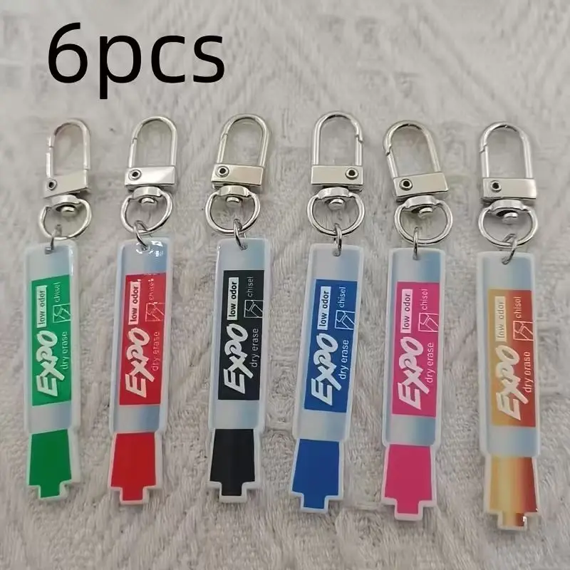 6pcs acrylic pen keychain, alloy hiking buckle, suitable for bag and car accessories, the best choice for gifts