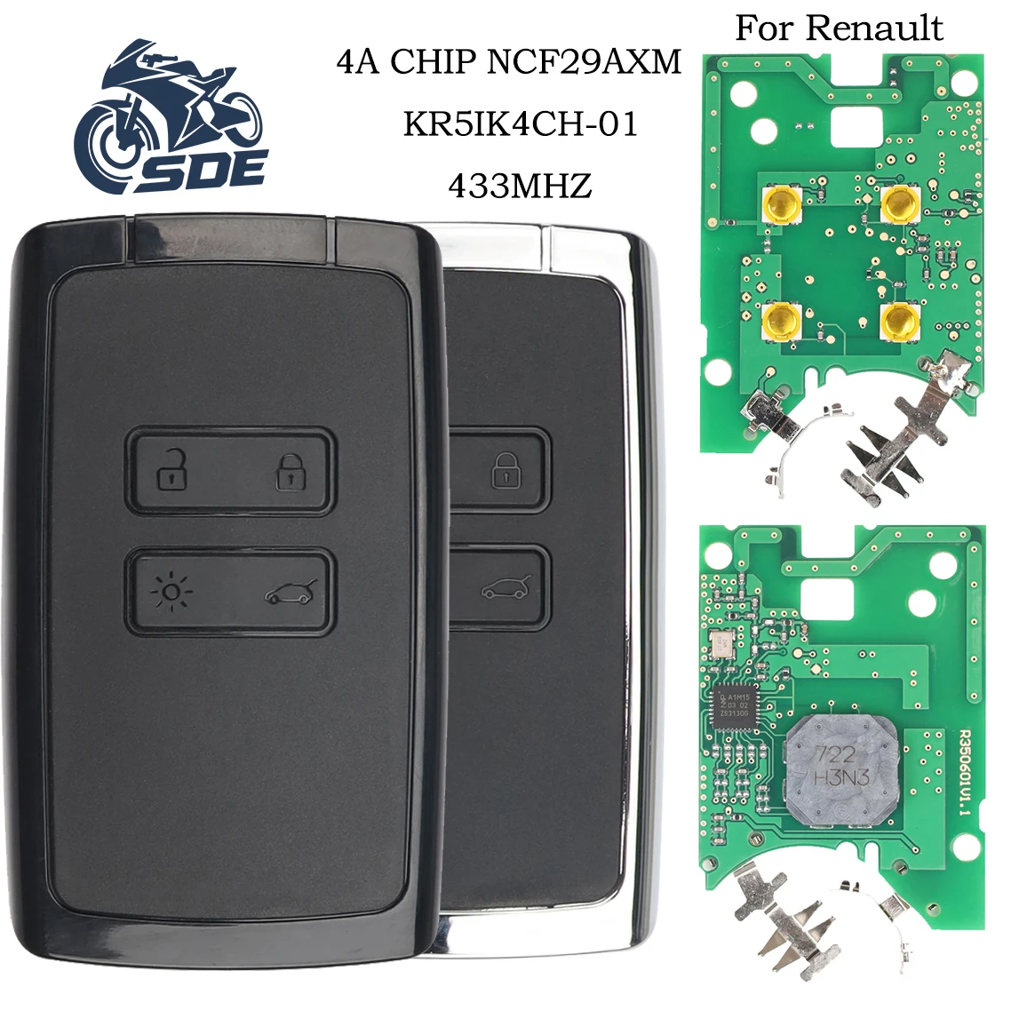 

SDE 4 Buttons Smart Remote Key 434mhz Hitag AES PCF7945M 4A Chip Car Alarm For Renault Megane 4 Keyless Go / Entry Car Key 2 sol