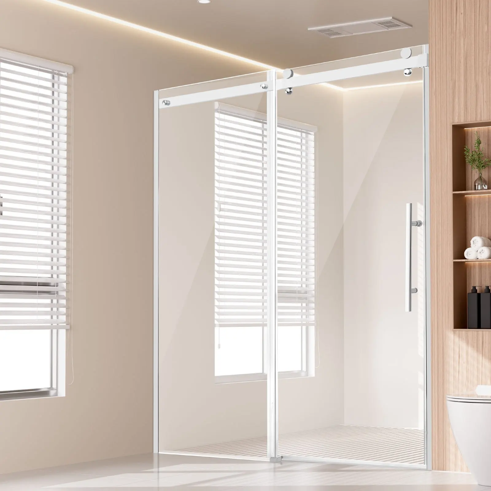 

Frameless Shower Door, 58-59 W X 75 H In, Shower Sliding Glass Door With 5/16 In(8mm) Clear SGCC Tempered Glass, Waterproof