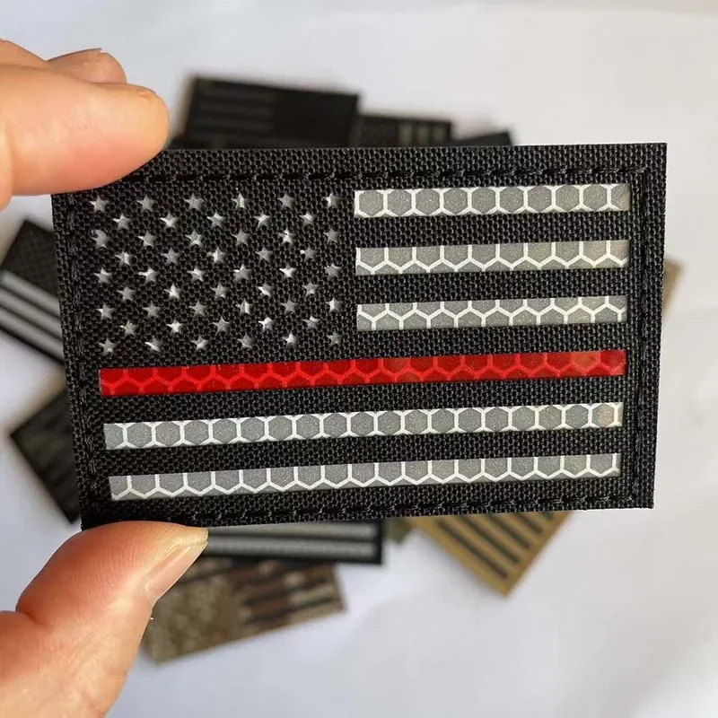 8*5CM USA Flag IR Reflection Patches with Hook Loop,United States Army Navy Air Force Tactical Military Badge Patch Glow In Dark