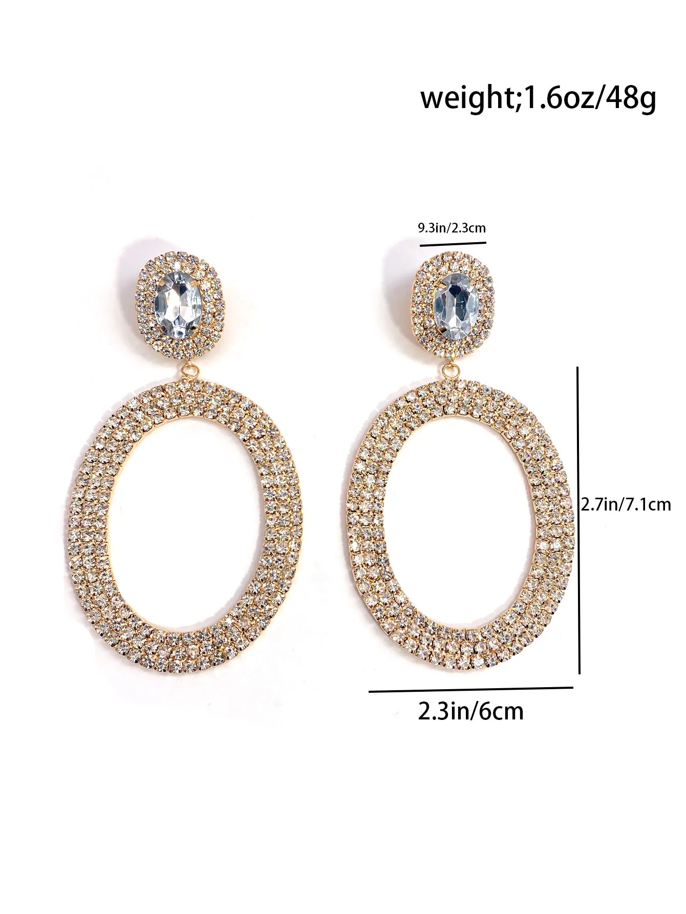 European and American Style Fashion Water Glass Oval Geometry Earrings Women\'s Super Sparkling Earrings