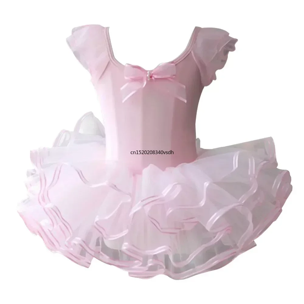 Long Sleeve Children Gymnastics Leotard For Girls Lace Bow-knot Ballet Tutu Dance Dress Pink Ballet Dance Costumes For Kids