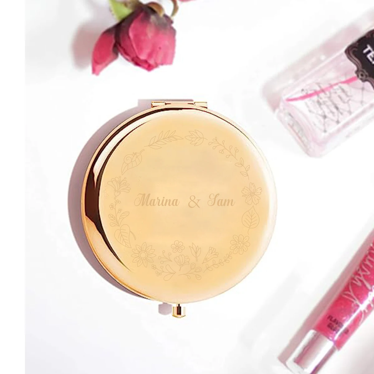 1 pc nice flower circle Laser engraving Mirror With Name Wedding Party Gifts Birthday Gift