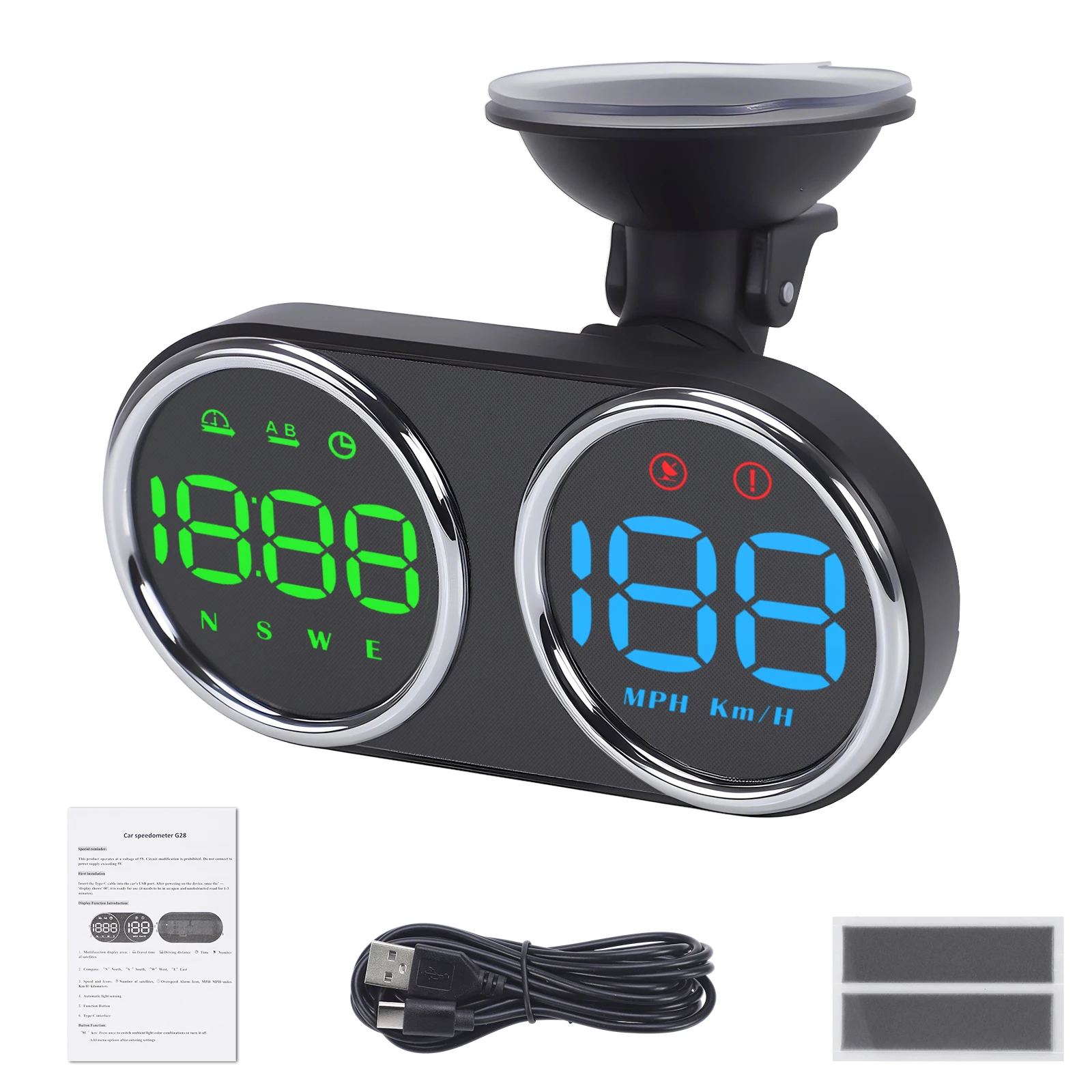 

GPS HUD Speed Meter 7-Color Head-up Plug And Play For Car Motorcycle KM/H and MPH 5V Overspeed Alarm 3-Levels For G28 ABC 123