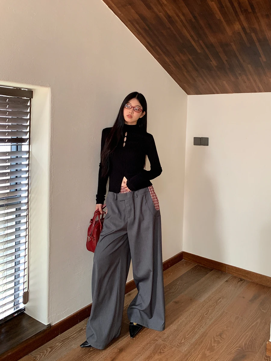 سترة محبوكة بياقة عالية وأكمام طويلة للنساء، ملابس داخلية سوداء لموسم الخريف، مريحة وذات تصميم عصري #1