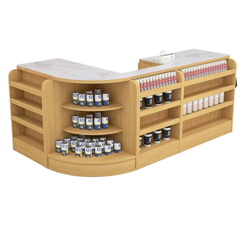 LH supermarket checkout page table solid wood counter rock slab countertop corner bar cabinet