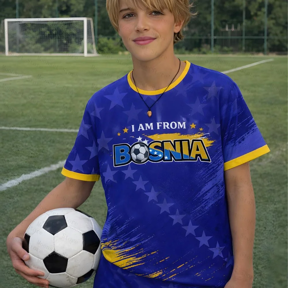 Kids Bosnia Star Print Soccer T-Shirt Boys Casual Short Sleeve Sports Tops America Flag Graphic Men's y2k t-shirt Women T shirt