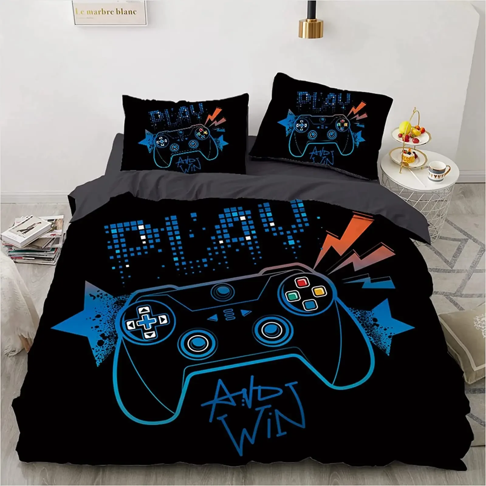 Gamer Duvet Cover for Boys Gaming Cool Games Gamepad Bedding Kids Teen Gifts Video Game Controller Modern Gradient Red and Blue