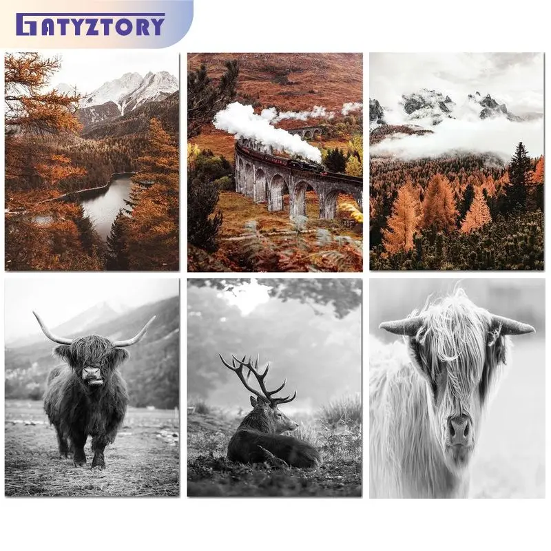 

GATYZTORY Oil Paint By Numbers For Adults Kids Autum Winter Landscape Yak Home Decors Coloring On Numbers Handicrafts Diy Gift