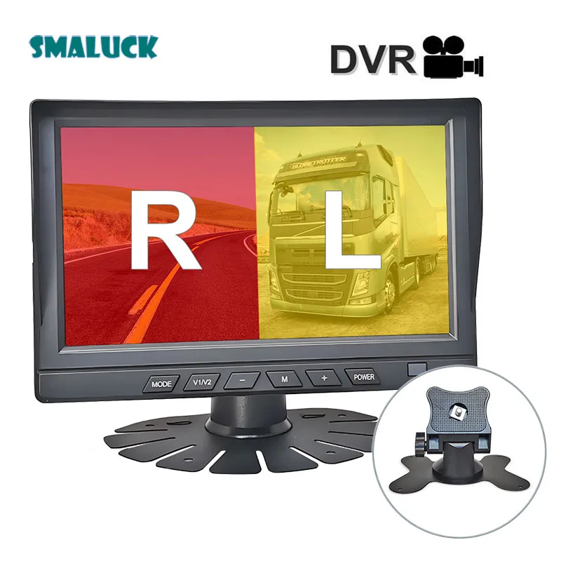 SMALUCK 1024x600 7inch AHD IPS 2CH Rear View Car Monitor Support 720P 1080P AHD CVBS Car Camera Video Recording