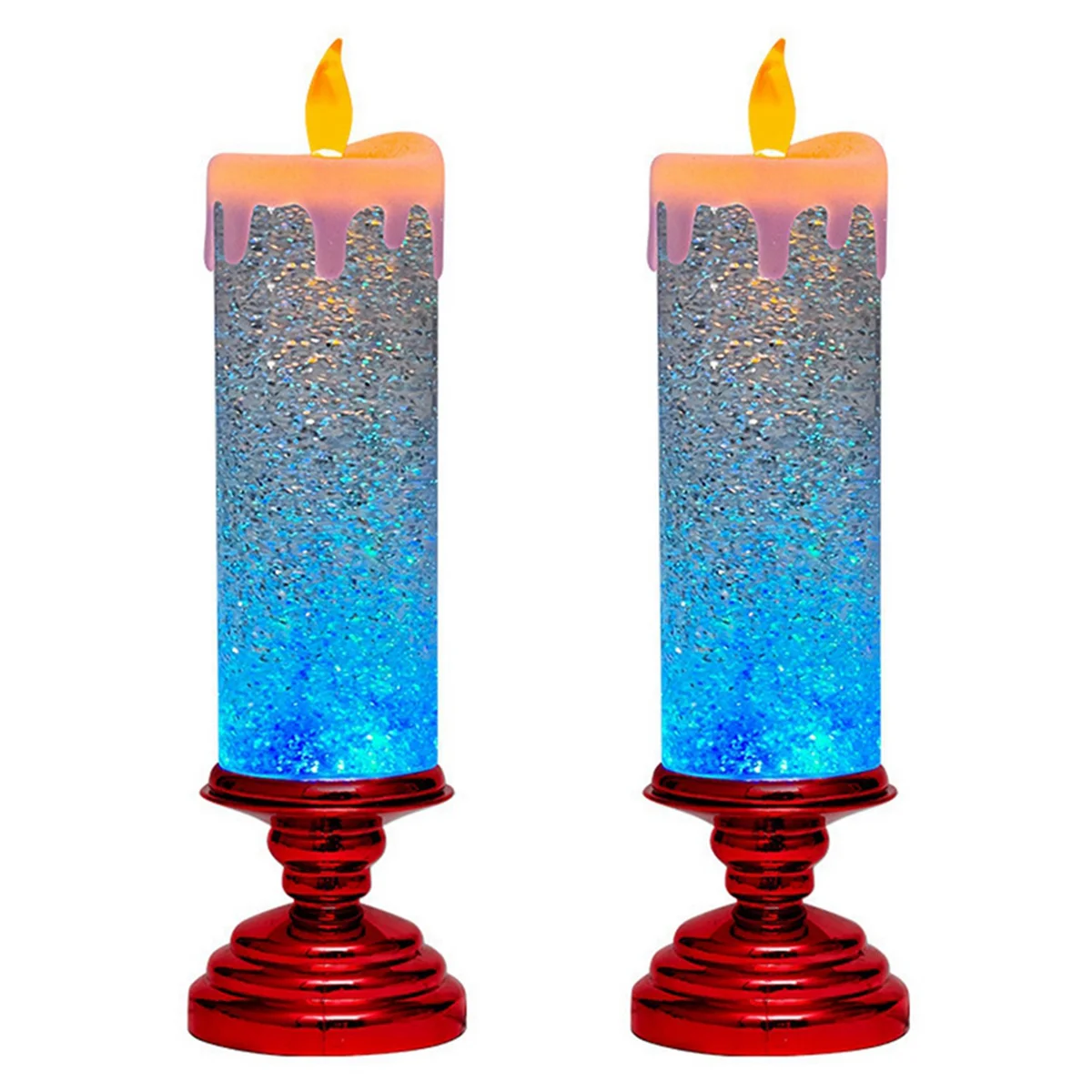 75STO-2X LED-Weihnachtskerzen, farbwechselnde LED-Wasserkerze mit glitzernden flammenlosen LED-Kerzenlichtern, Schreibtisch, Tisch, Rot