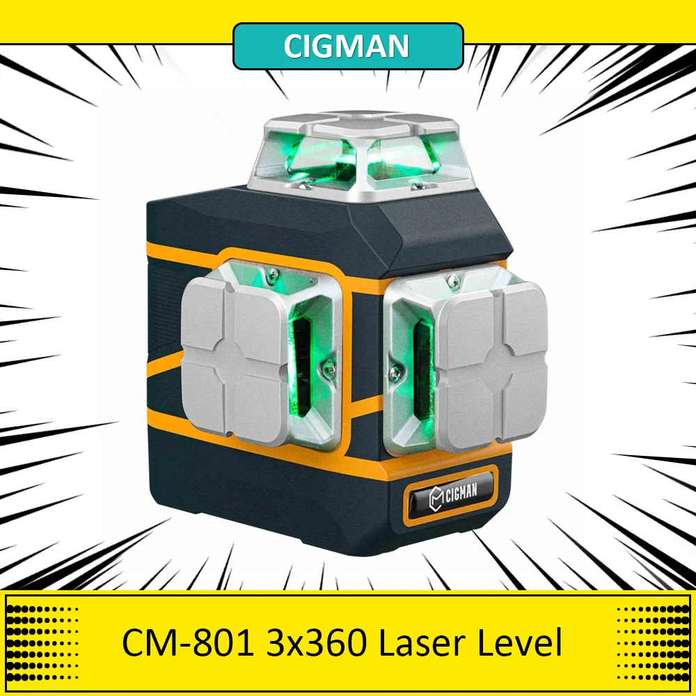 Cigman CM-801 3x360 ° selbst nivellierende laser ebene, 3d grüne kreuz linie, ip54, mit zwei