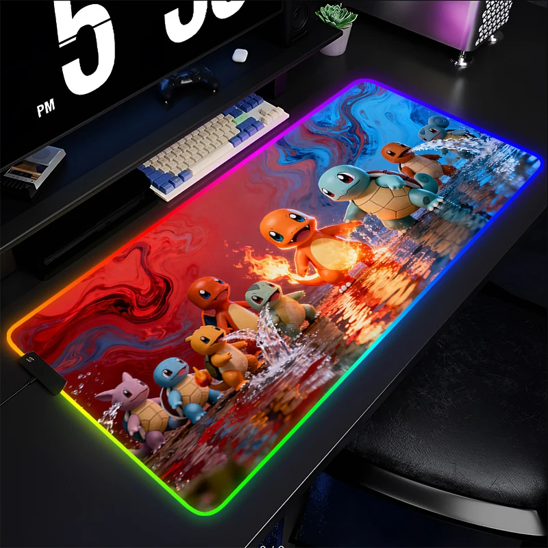

RGB Rubber Mouse Pad gamer Large LED Keyboard NonSlip Edge White Computer Carpet Desk Mat PC Gamer Backlight P-Pokemon Mousepad