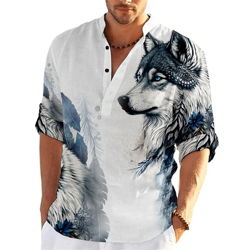 Men\'s shirt animal pattern 3D printing stands out of the outdoor street long -sleeved printed clothing fashion street clothing