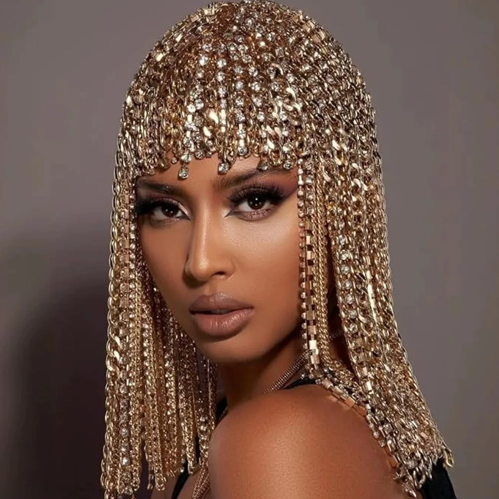 

Tassel Hair Chain for Women - Metal Punk Style Exaggerated Crystal Hair Accessories for Fashion Parties and Stage Performances