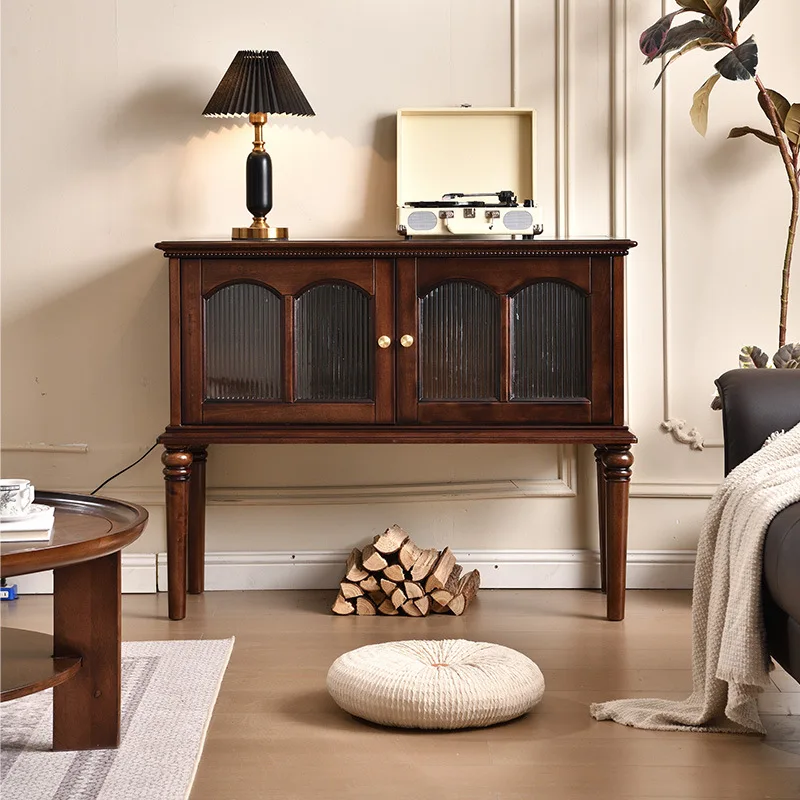 

American retro solid wood porch storage storage table light luxury high-end dining side cabinet living room home partition side