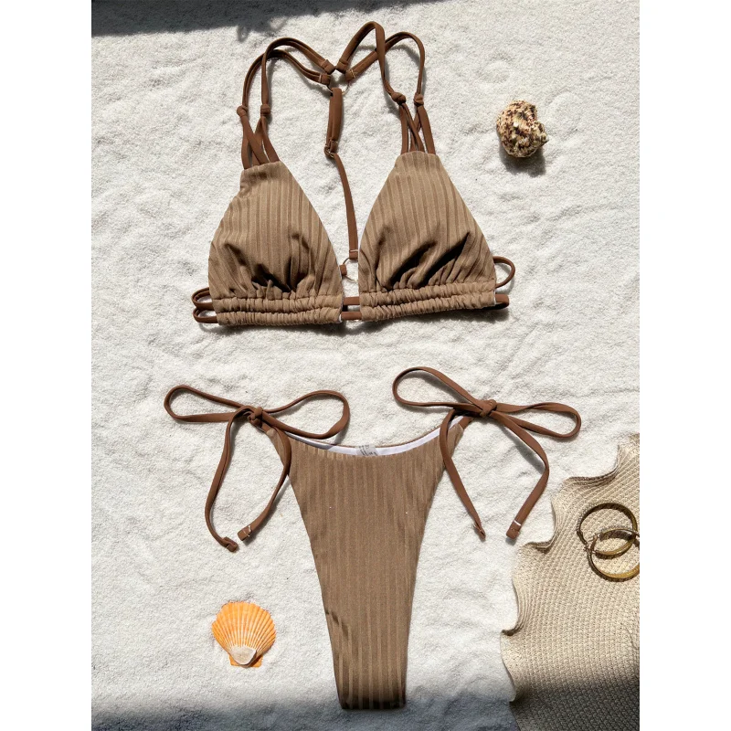 Bikini Double New Bikini Solid Color Swimsuit Strap Swimsuit Female Backless Swimsuit Sexybikini6682